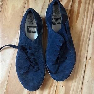 Fitflop Shoes Womens 6 F Sporty Navy Blue Suede Lace Up Casual Sneakers